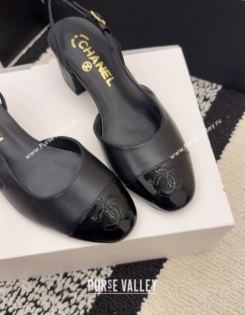 Chanel Lambskin Patent Leather Slingbacks Pump 4cm Black 2025 G46943 (MD-251224080)