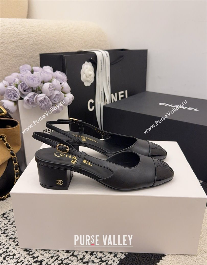 Chanel Lambskin Patent Leather Slingbacks Pump 4cm Black 2025 G46943 (MD-251224080)