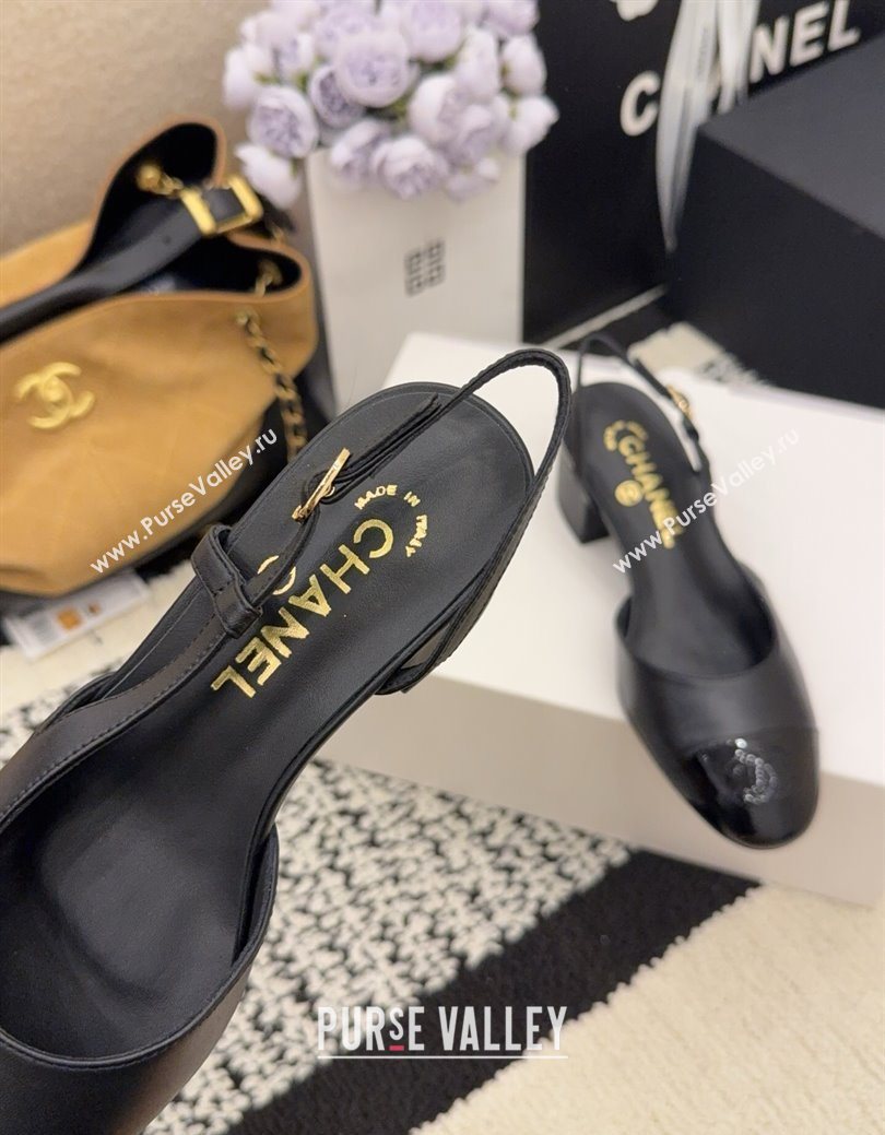 Chanel Lambskin Patent Leather Slingbacks Pump 4cm Black 2025 G46943 (MD-251224080)