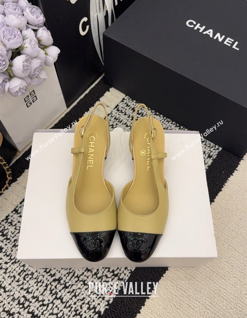 Chanel Lambskin Patent Leather Slingbacks Pump 4cm Beige 2025 G46943 (MD-251224082)