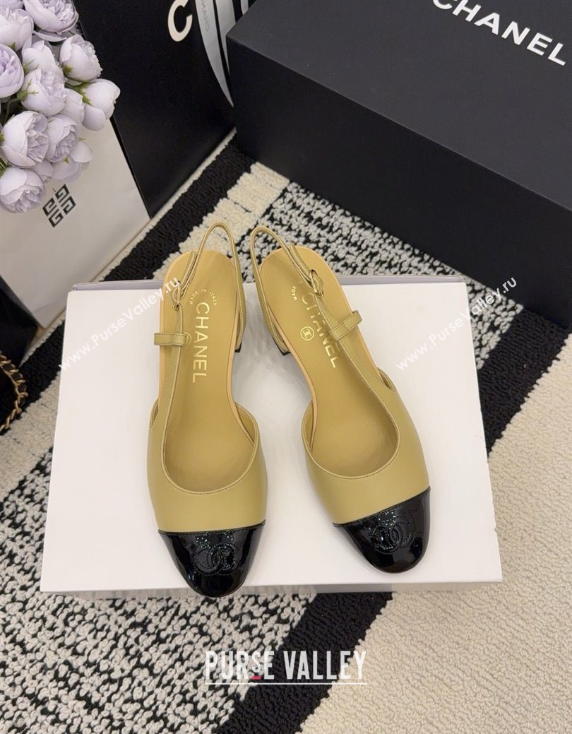 Chanel Lambskin Patent Leather Slingbacks Pump 4cm Beige 2025 G46943 (MD-251224082)