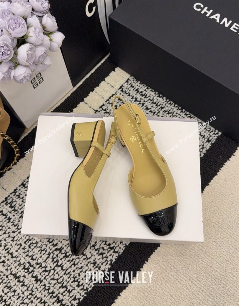 Chanel Lambskin Patent Leather Slingbacks Pump 4cm Beige 2025 G46943 (MD-251224082)