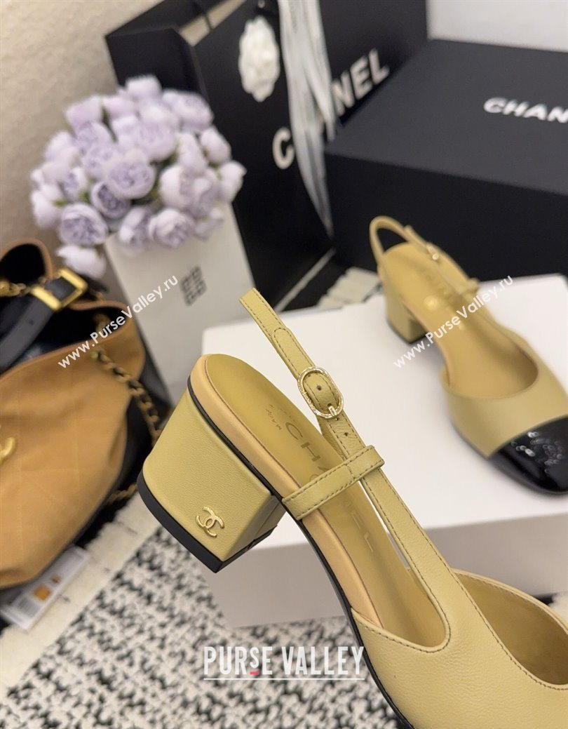 Chanel Lambskin Patent Leather Slingbacks Pump 4cm Beige 2025 G46943 (MD-251224082)