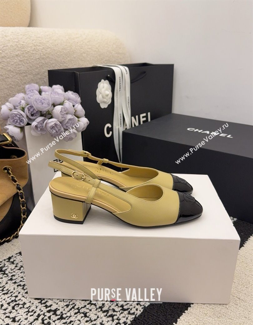 Chanel Lambskin Patent Leather Slingbacks Pump 4cm Beige 2025 G46943 (MD-251224082)