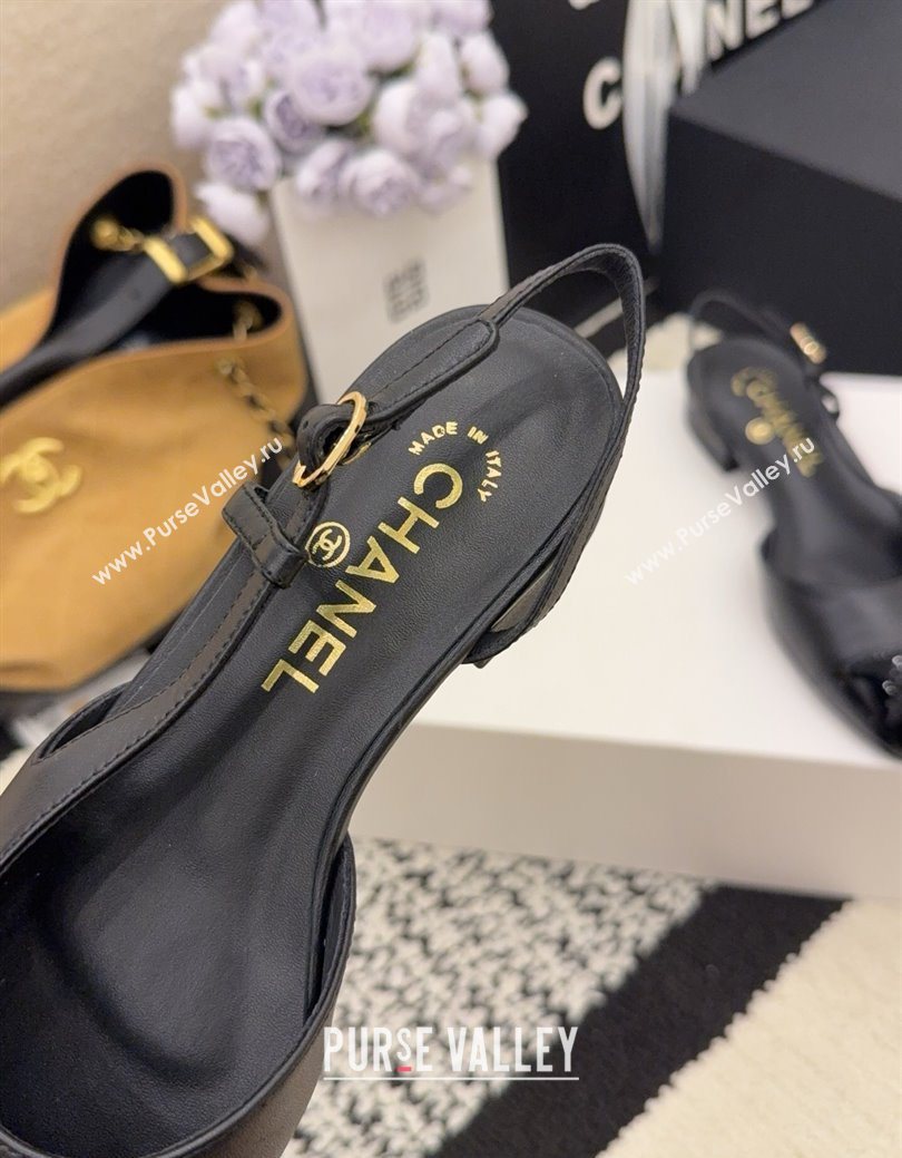 Chanel Lambskin Patent Leather Slingbacks Flat Black 2025 G31319 1224 (MD-251224084)