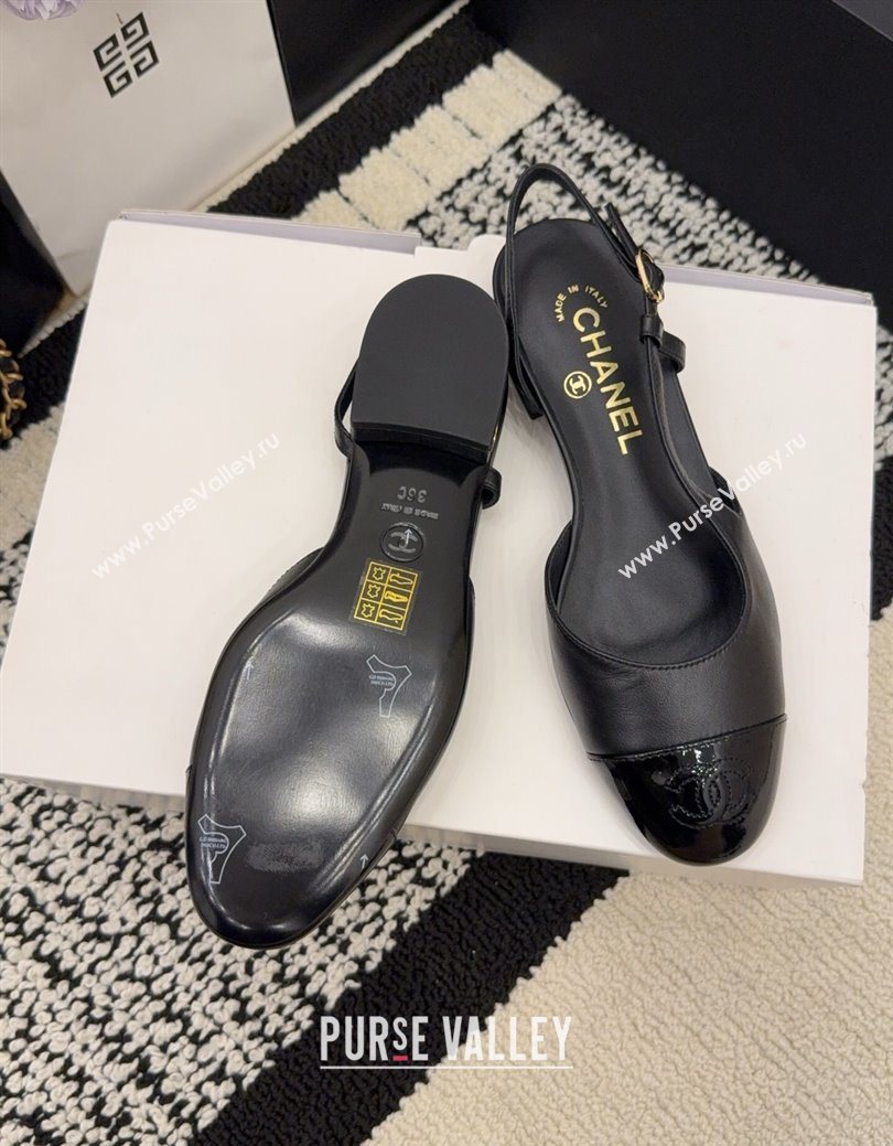 Chanel Lambskin Patent Leather Slingbacks Flat Black 2025 G31319 1224 (MD-251224084)