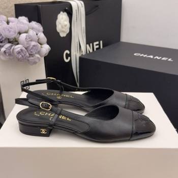 Chanel Lambskin Patent Leather Slingbacks Flat Black 2025 G31319 1224 (MD-251224084)