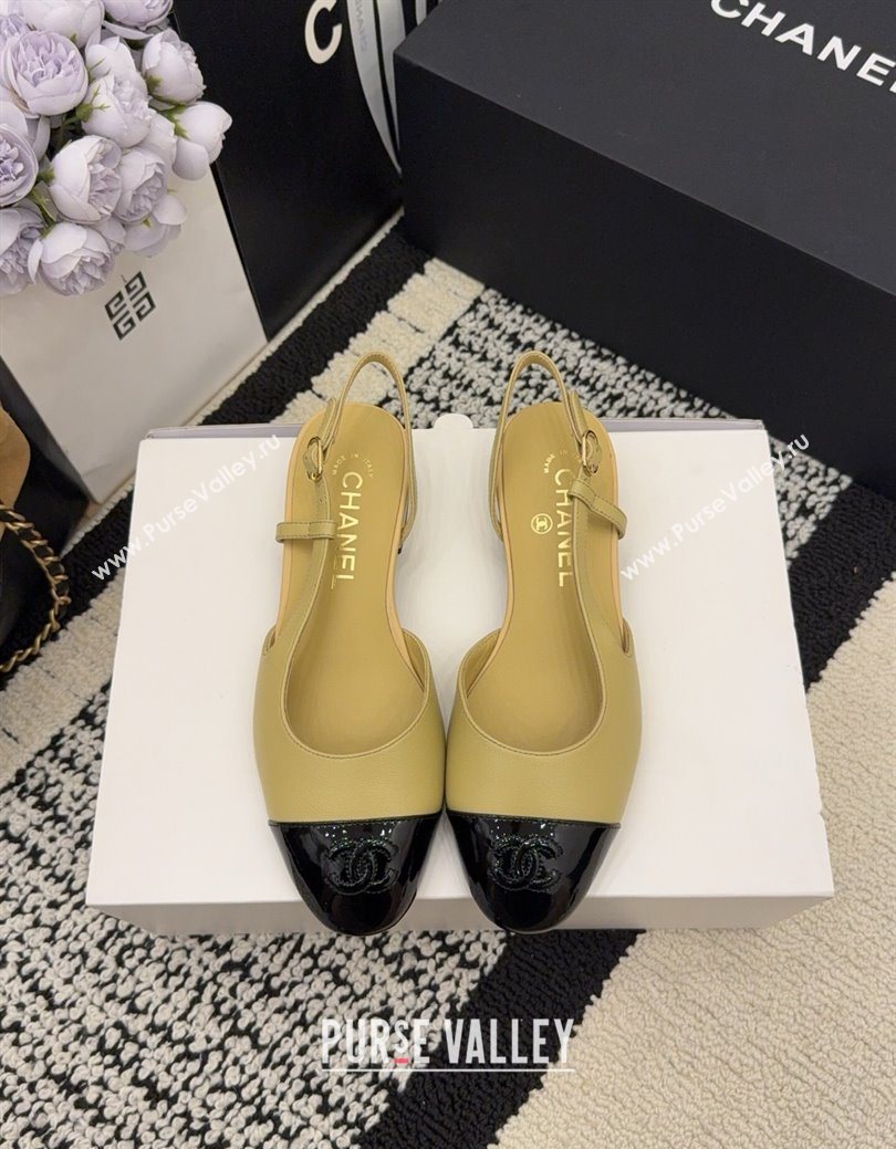 Chanel Lambskin Patent Leather Slingbacks Flat Beige 2025 G31319 1224 (MD-251224081)