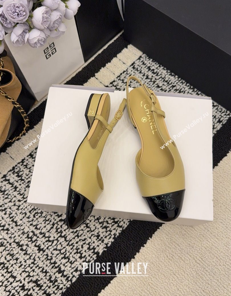 Chanel Lambskin Patent Leather Slingbacks Flat Beige 2025 G31319 1224 (MD-251224081)