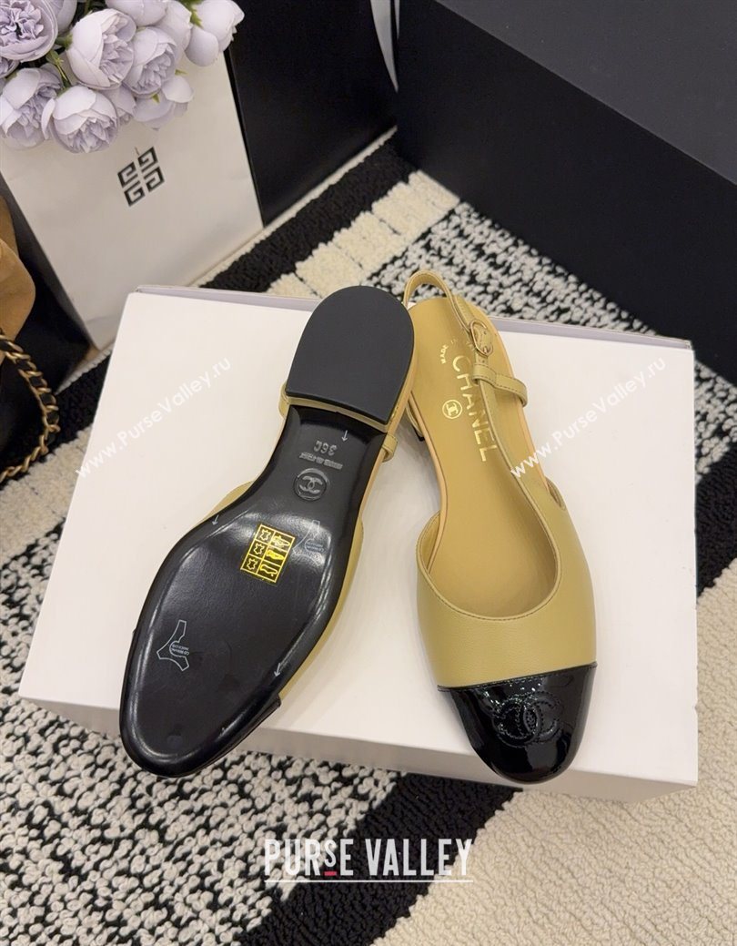 Chanel Lambskin Patent Leather Slingbacks Flat Beige 2025 G31319 1224 (MD-251224081)