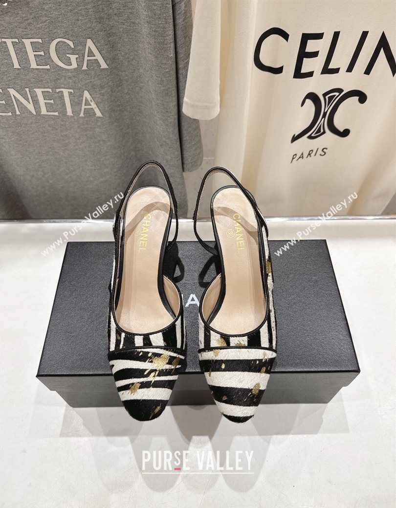 Chanel Printed Mohair Slingbacks Pump 6.5cm Black/White Stripes 2025 G31318 1224 (MD-251224065)