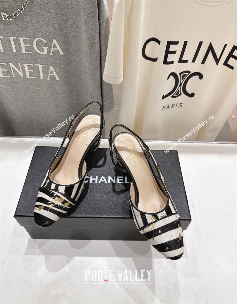 Chanel Printed Mohair Slingbacks Pump 6.5cm Black/White Stripes 2025 G31318 1224 (MD-251224065)