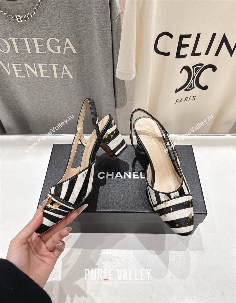 Chanel Printed Mohair Slingbacks Pump 6.5cm Black/White Stripes 2025 G31318 1224 (MD-251224065)