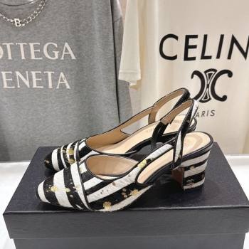 Chanel Printed Mohair Slingbacks Pump 6.5cm Black/White Stripes 2025 G31318 1224 (MD-251224065)