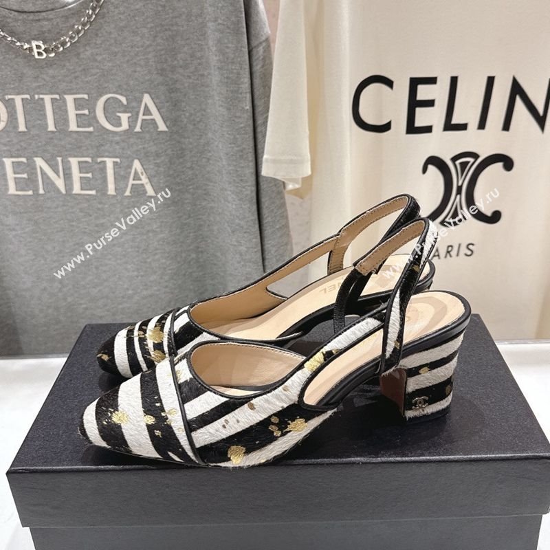 Chanel Printed Mohair Slingbacks Pump 6.5cm Black/White Stripes 2025 G31318 1224 (MD-251224065)