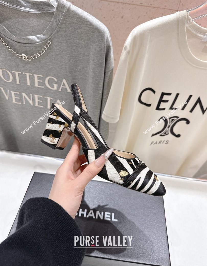 Chanel Printed Mohair Slingbacks Pump 6.5cm Black/White Stripes 2025 G31318 1224 (MD-251224065)