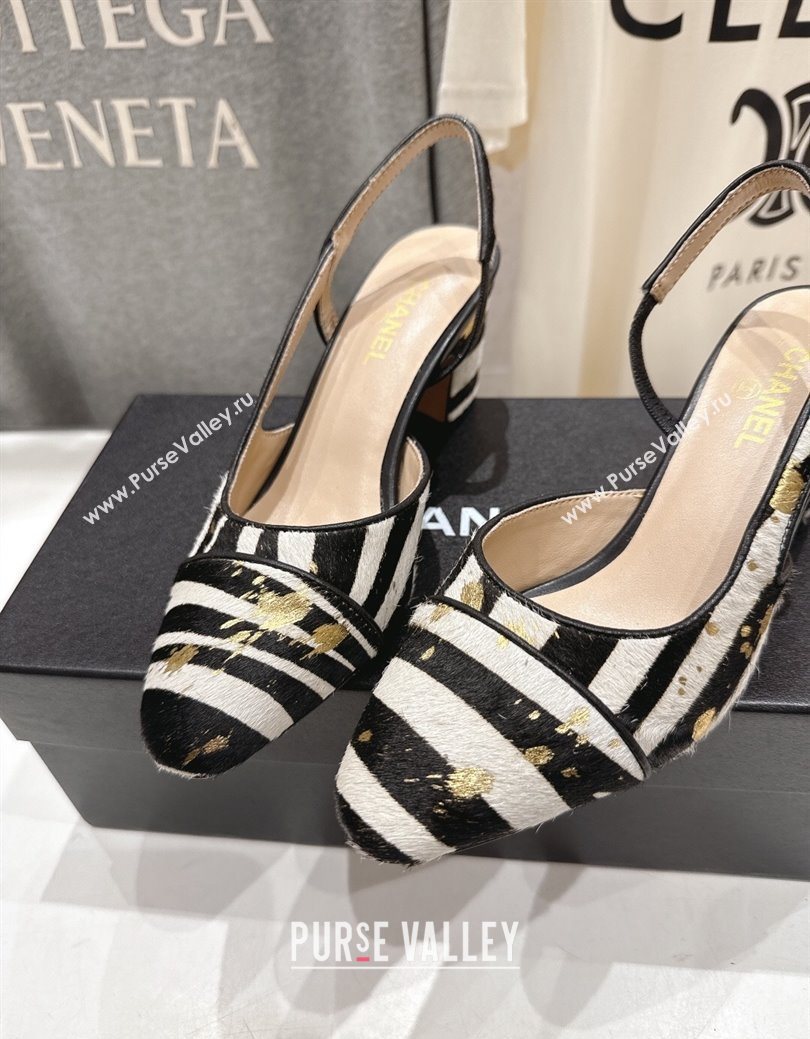 Chanel Printed Mohair Slingbacks Pump 6.5cm Black/White Stripes 2025 G31318 1224 (MD-251224065)