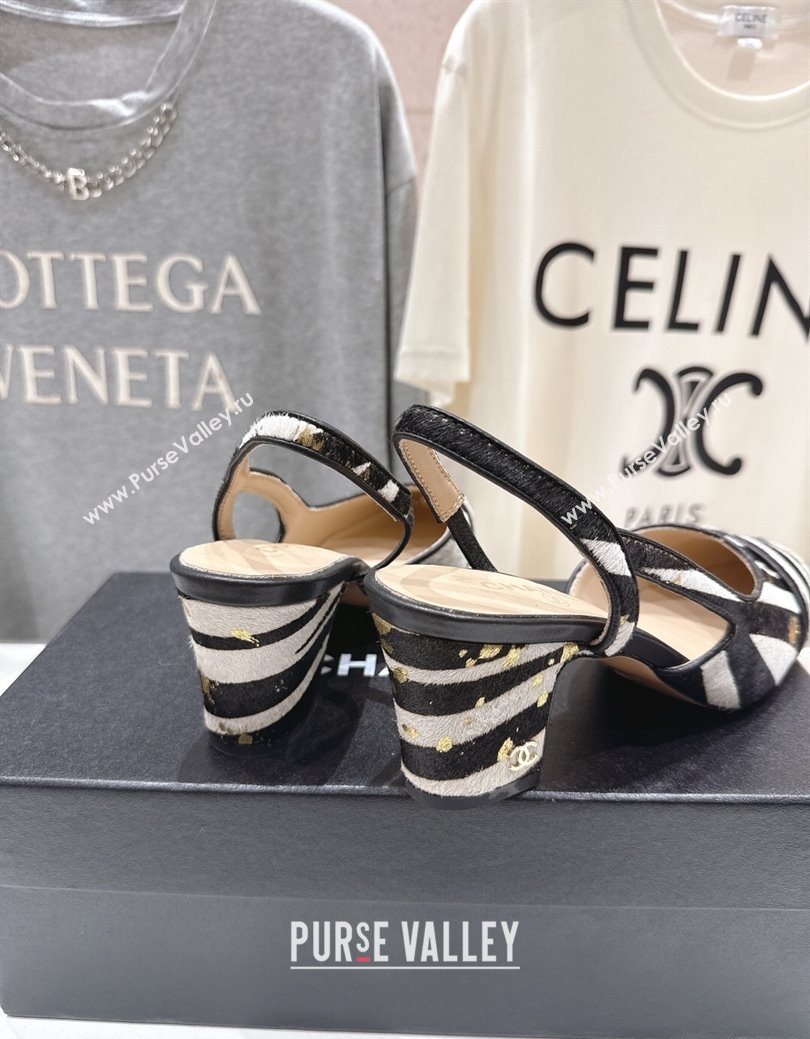 Chanel Printed Mohair Slingbacks Pump 6.5cm Black/White Stripes 2025 G31318 1224 (MD-251224065)