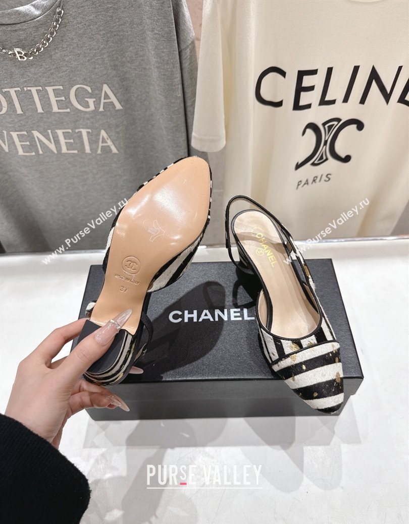 Chanel Printed Mohair Slingbacks Pump 6.5cm Black/White Stripes 2025 G31318 1224 (MD-251224065)
