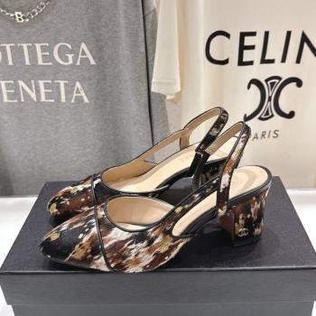Chanel Printed Mohair Slingbacks Pump 6.5cm Brown/Multicolor 2025 G31318 1224 (MD-251224066)