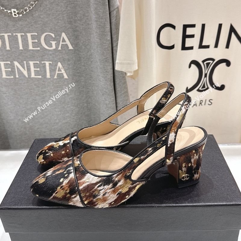Chanel Printed Mohair Slingbacks Pump 6.5cm Brown/Multicolor 2025 G31318 1224 (MD-251224066)