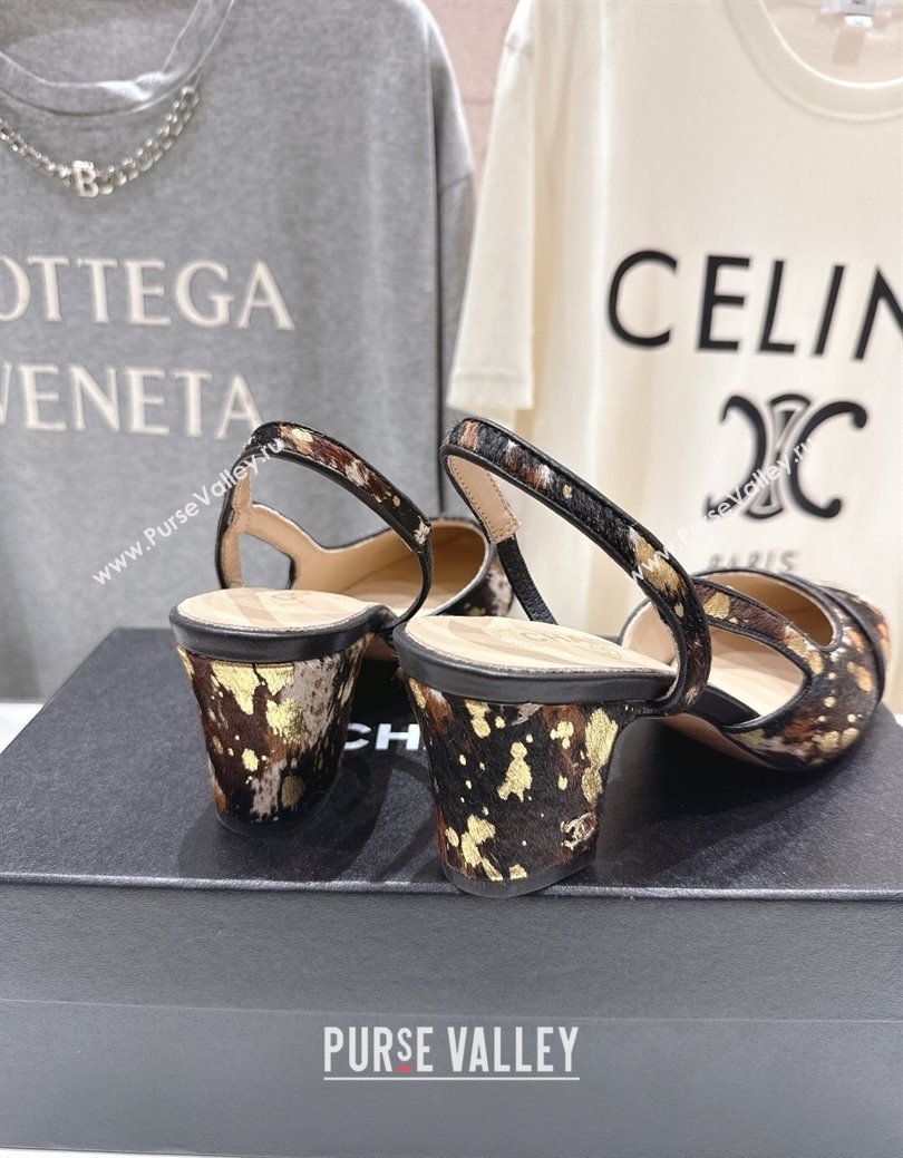 Chanel Printed Mohair Slingbacks Pump 6.5cm Brown/Multicolor 2025 G31318 1224 (MD-251224066)