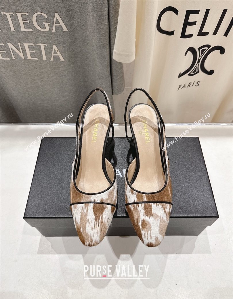 Chanel Printed Mohair Slingbacks Pump 6.5cm Brown/White 2025 G31318 1224 (MD-251224067)