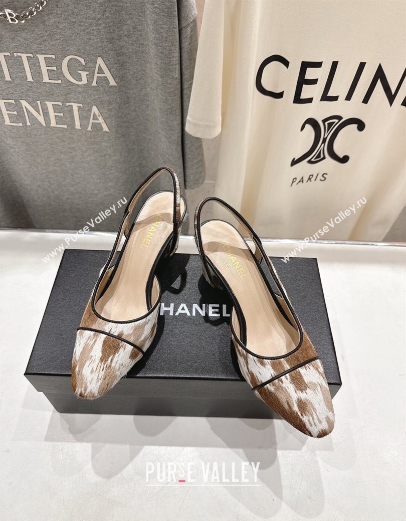 Chanel Printed Mohair Slingbacks Pump 6.5cm Brown/White 2025 G31318 1224 (MD-251224067)