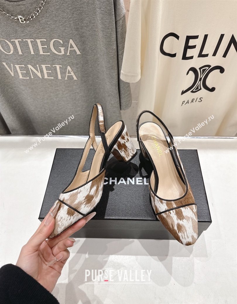 Chanel Printed Mohair Slingbacks Pump 6.5cm Brown/White 2025 G31318 1224 (MD-251224067)