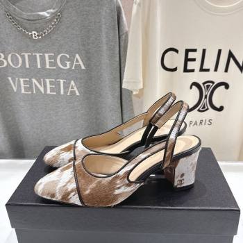 Chanel Printed Mohair Slingbacks Pump 6.5cm Brown/White 2025 G31318 1224 (MD-251224067)
