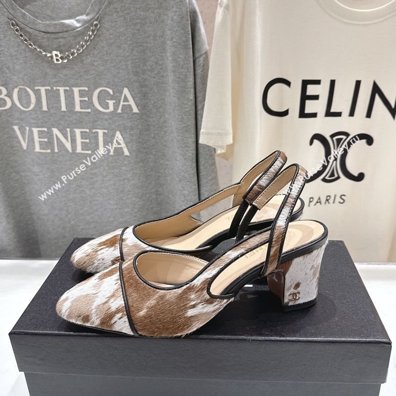 Chanel Printed Mohair Slingbacks Pump 6.5cm Brown/White 2025 G31318 1224 (MD-251224067)