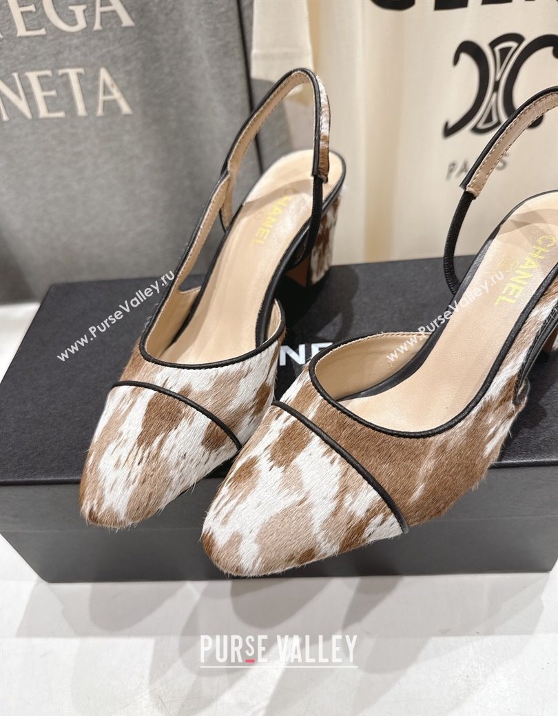 Chanel Printed Mohair Slingbacks Pump 6.5cm Brown/White 2025 G31318 1224 (MD-251224067)