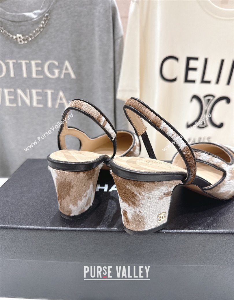Chanel Printed Mohair Slingbacks Pump 6.5cm Brown/White 2025 G31318 1224 (MD-251224067)
