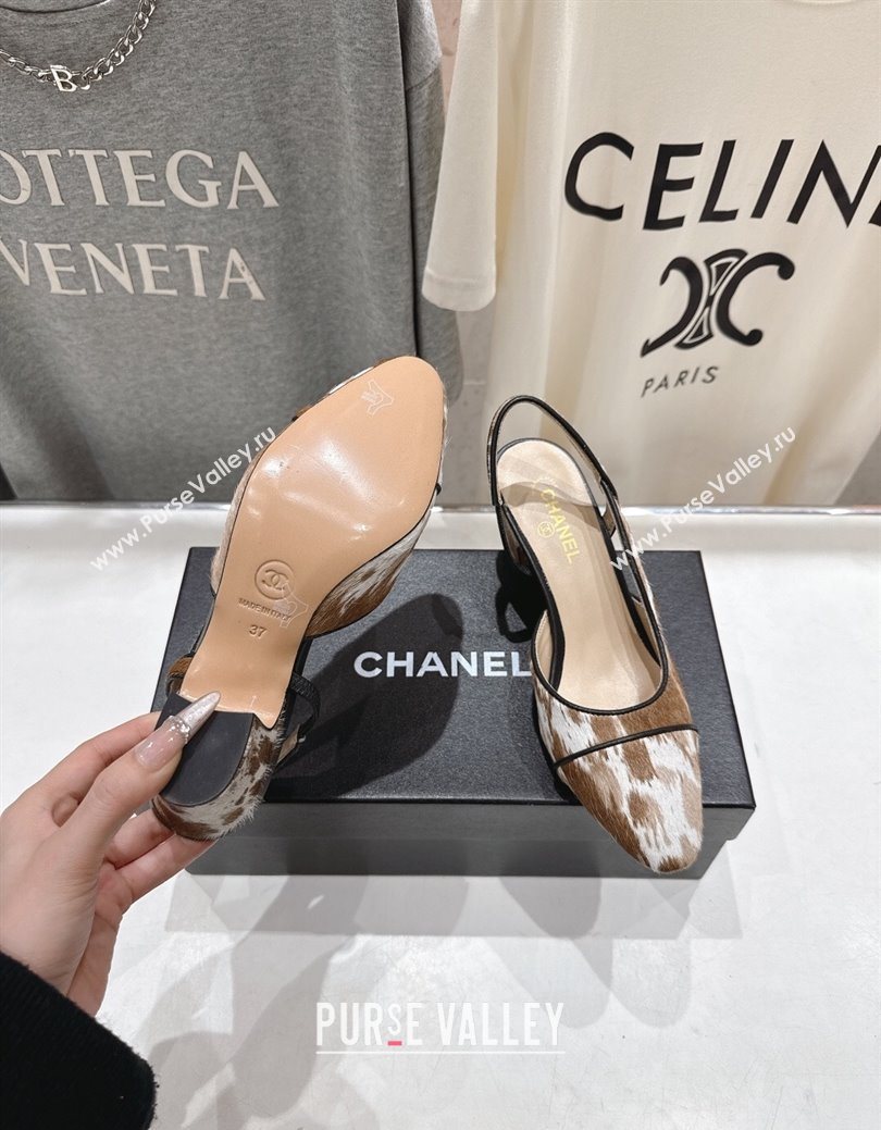 Chanel Printed Mohair Slingbacks Pump 6.5cm Brown/White 2025 G31318 1224 (MD-251224067)