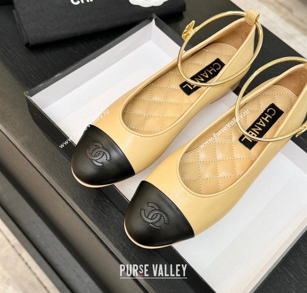 Chanel Lambskin Leather Ballet Flats with Logo Loop Beige 2025 G46932 (MD-251224014)