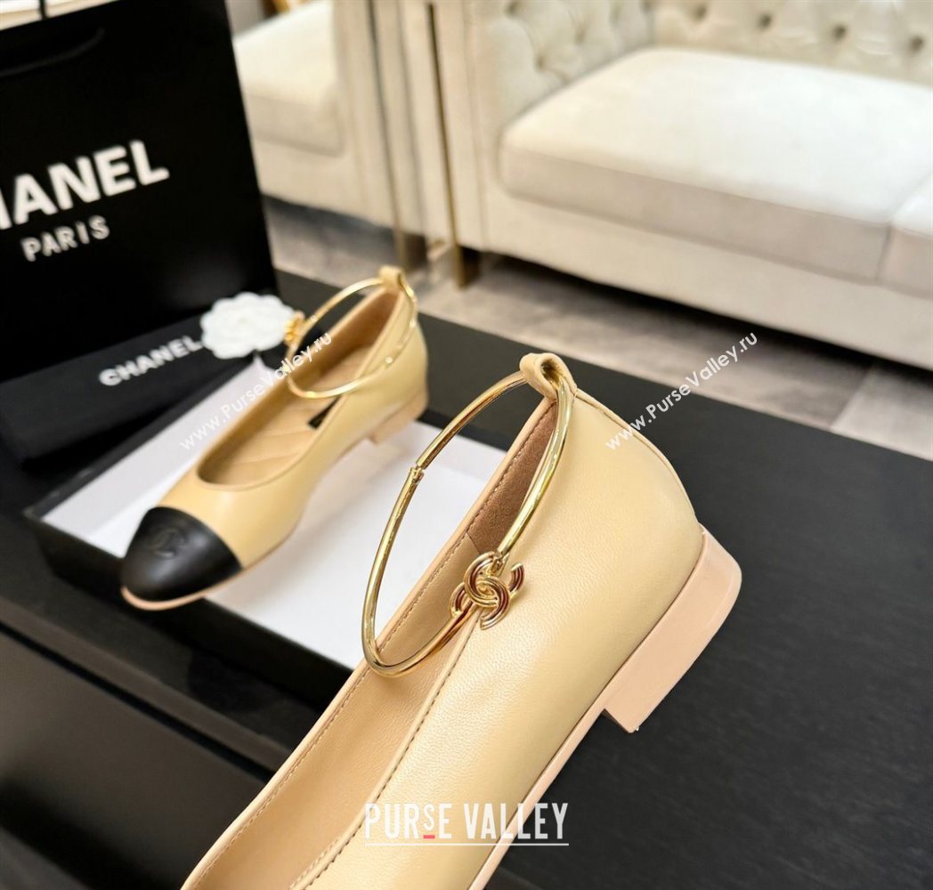 Chanel Lambskin Leather Ballet Flats with Logo Loop Beige 2025 G46932 (MD-251224014)