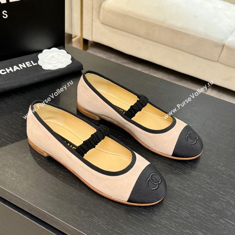 Chanel Suede Grosgrain Mary Janes Ballet Flats with Bow Nude 2025 G46542 (MD-251224030)
