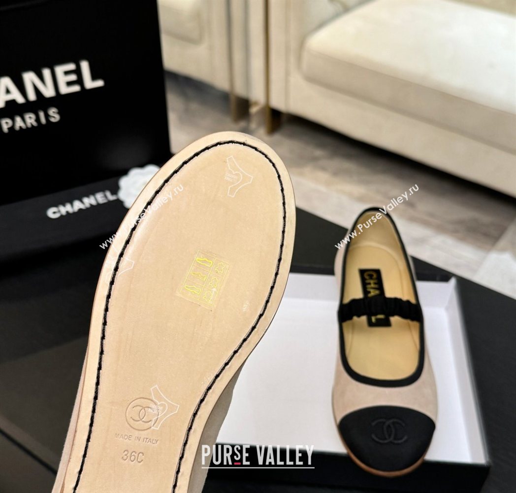 Chanel Suede Grosgrain Mary Janes Ballet Flats with Bow Nude 2025 G46542 (MD-251224030)