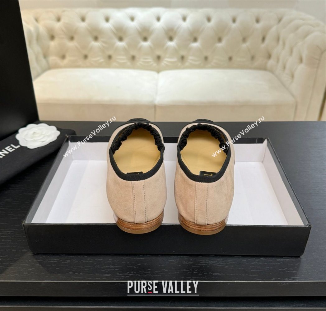 Chanel Suede Grosgrain Mary Janes Ballet Flats with Bow Nude 2025 G46542 (MD-251224030)