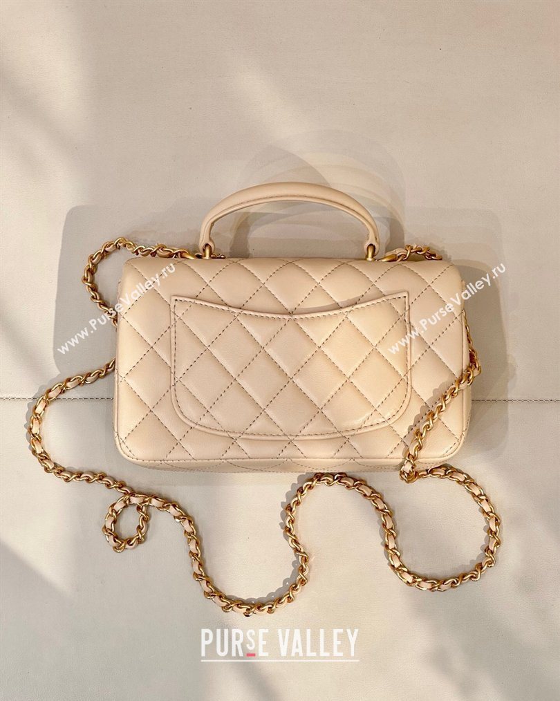 Chanel Lambskin Leather Mini Classic Flap Handbag With Top Handle and Bow Charm Apricot 2026 AS2431 (yezi-260204038)