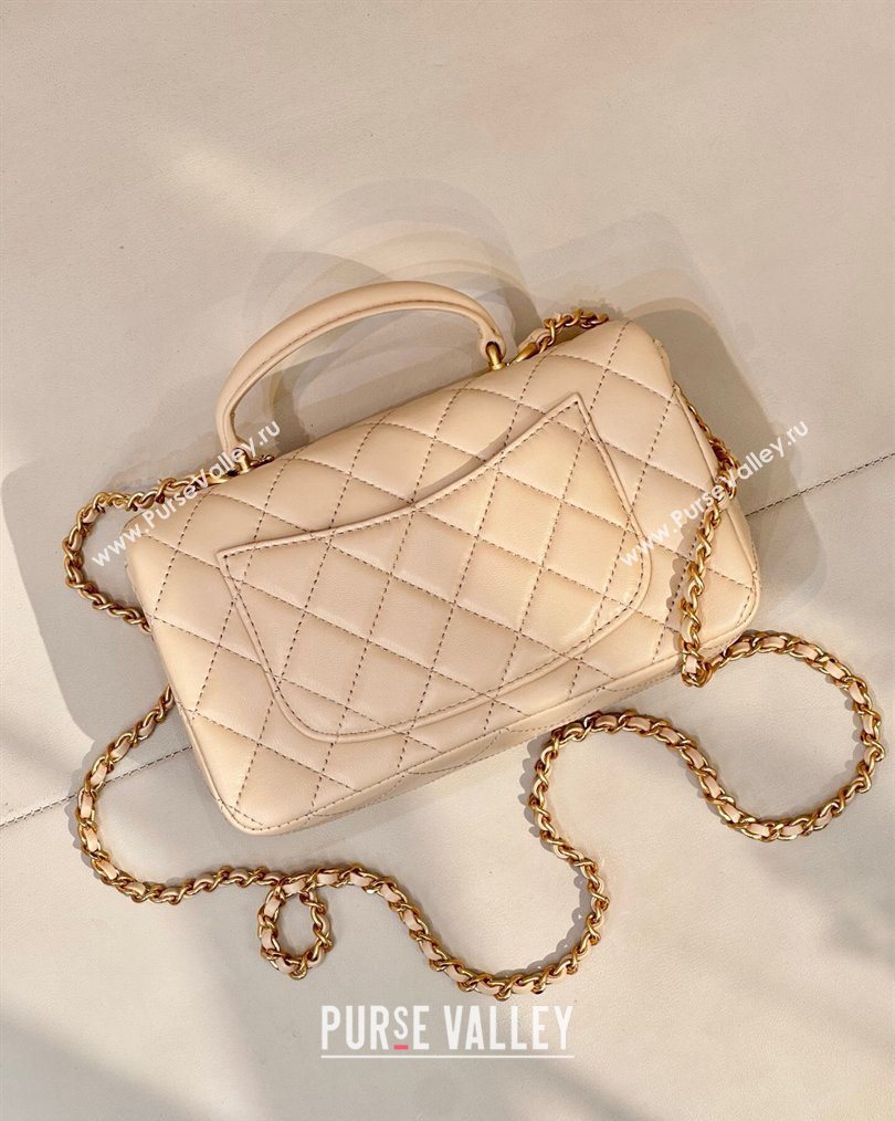 Chanel Lambskin Leather Mini Classic Flap Handbag With Top Handle and Bow Charm Apricot 2026 AS2431 (yezi-260204038)