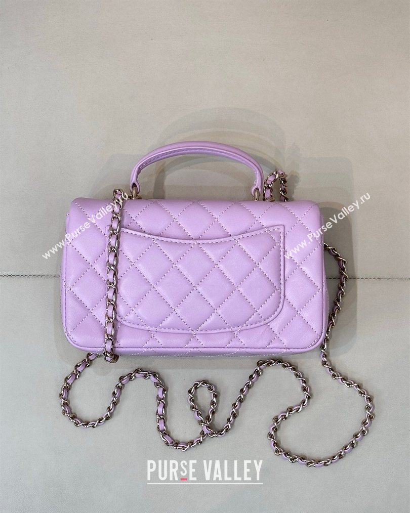 Chanel Lambskin Leather Mini Classic Flap Handbag With Top Handle and Bow Charm Light Purple 2026 AS2431 (yezi-260204040)