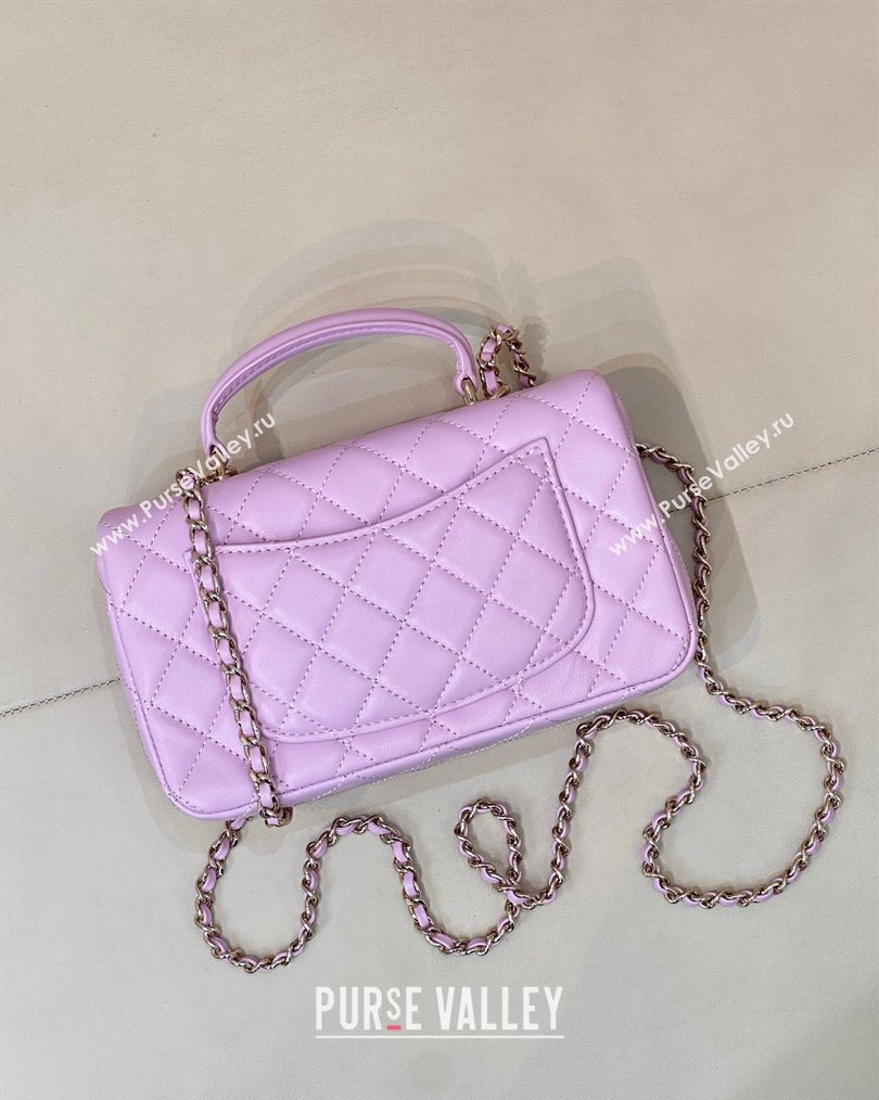 Chanel Lambskin Leather Mini Classic Flap Handbag With Top Handle and Bow Charm Light Purple 2026 AS2431 (yezi-260204040)