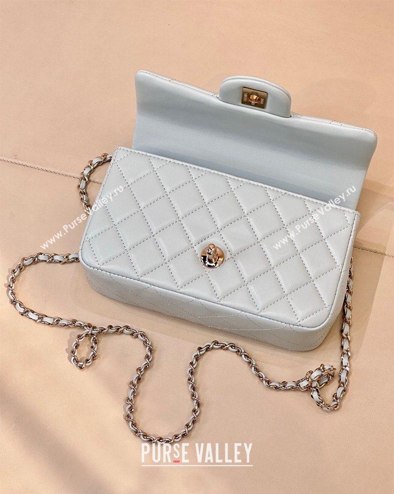Chanel Lambskin Leather Mini Classic Flap Handbag With Top Handle and Bow Charm Light Blue 2026 AS2431 (yezi-260204042)