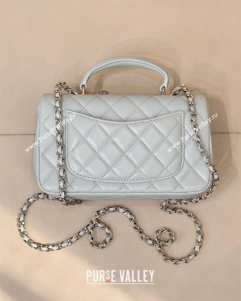 Chanel Lambskin Leather Mini Classic Flap Handbag With Top Handle and Bow Charm Light Blue 2026 AS2431 (yezi-260204042)