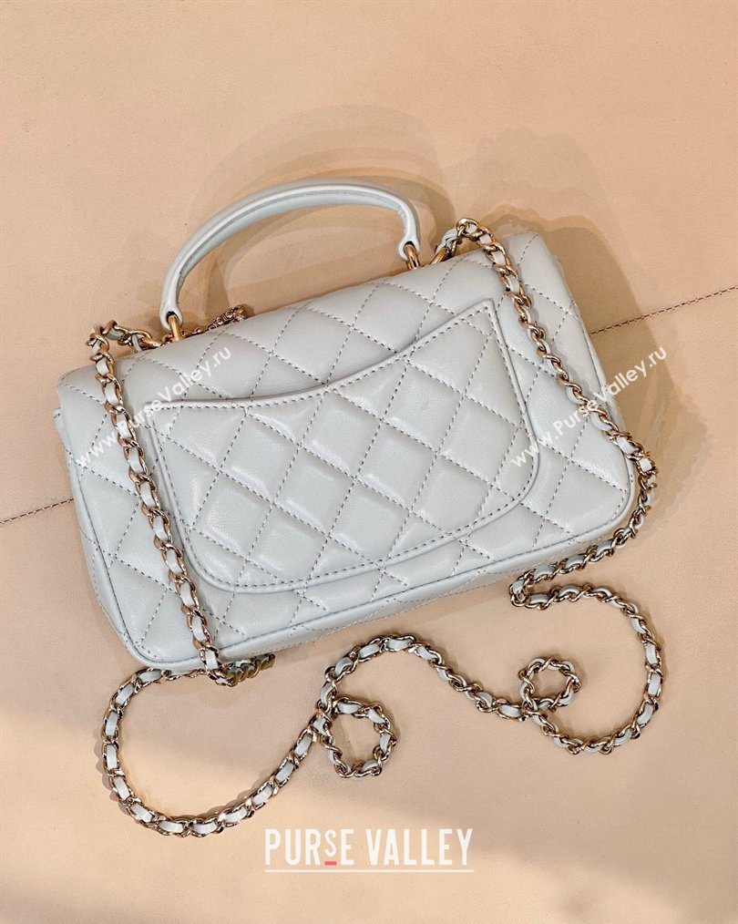 Chanel Lambskin Leather Mini Classic Flap Handbag With Top Handle and Bow Charm Light Blue 2026 AS2431 (yezi-260204042)