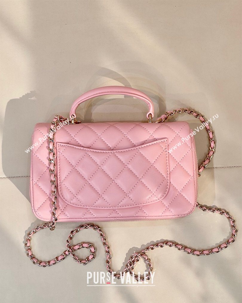 Chanel Lambskin Leather Mini Classic Flap Handbag With Top Handle and Bow Charm Sakura Pink 2026 AS2431 (yezi-260204043)