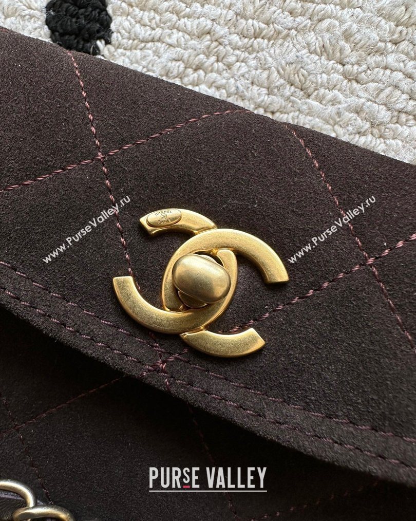 Chanel Suede Medium Flap Messenger Bag Chocolate 2026 AS5885 (yezi-260203055)