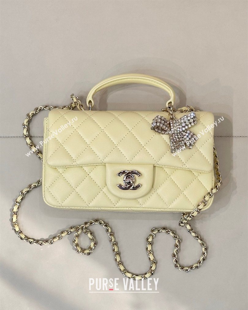Chanel Lambskin Leather Mini Classic Flap Handbag With Top Handle and Bow Charm Yellow 2026 AS2431 (yezi-260204044)