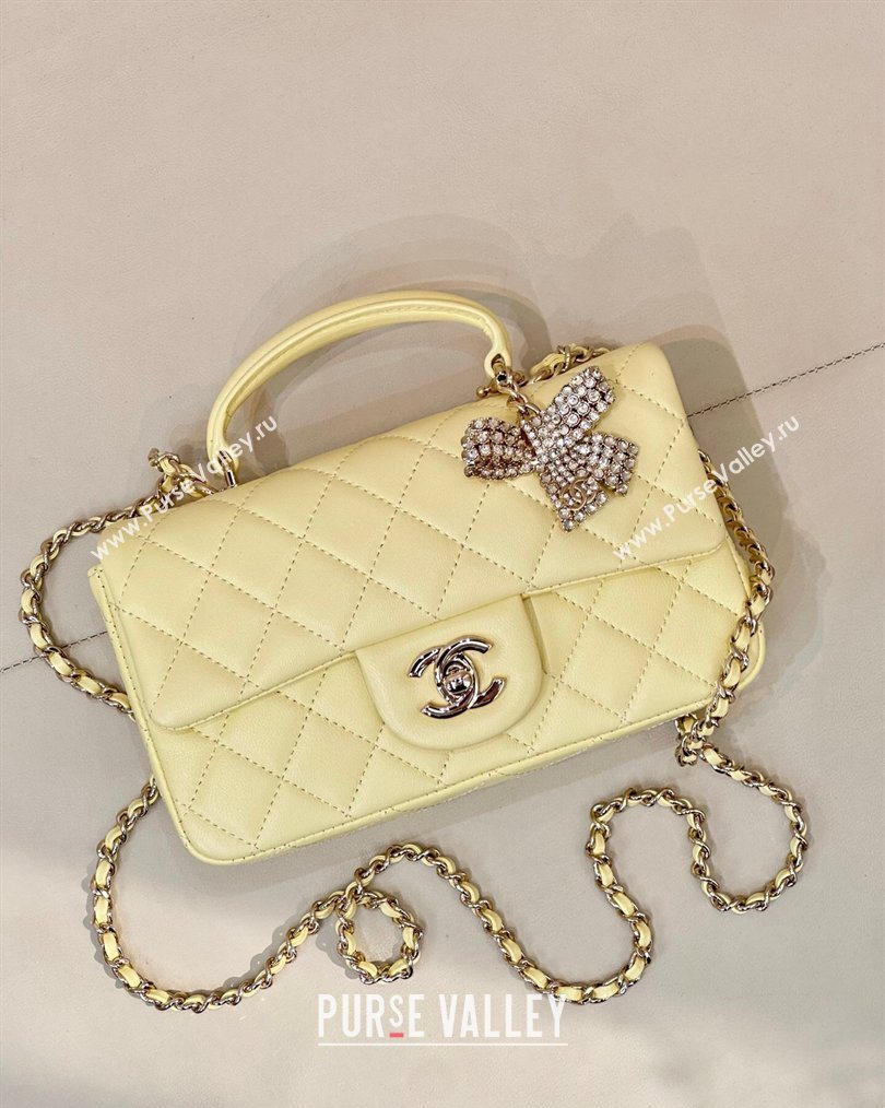 Chanel Lambskin Leather Mini Classic Flap Handbag With Top Handle and Bow Charm Yellow 2026 AS2431 (yezi-260204044)